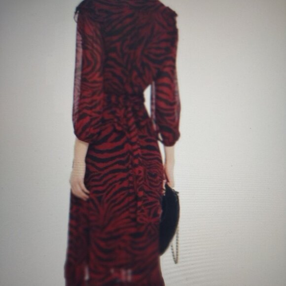 ba&sh Burgundy and Black Animal Print Wrap Dress - SIZE 2 - Picture 2 of 9